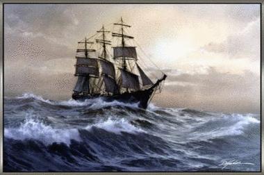 Ship on rough waves